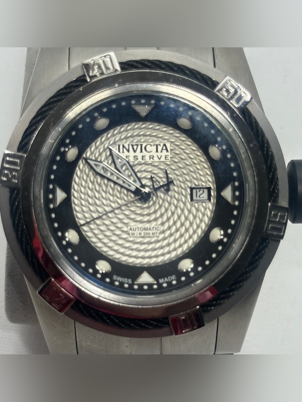 Invicta Silver& Black Reserve Bolt Automatic Zeus Swiss 200m Steel Date Men's